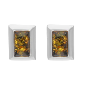 Sterling Silver Amber Rectangular Stud Earrings D
