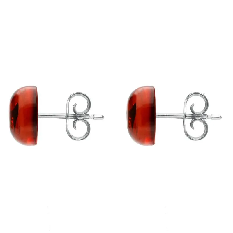 Sterling Silver Amber Round Domed Stud Earrings