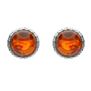 Sterling Silver Amber Round Framed Frilled Stud Earrings