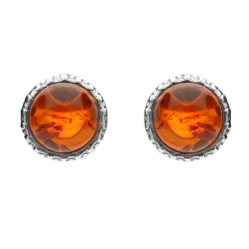 Sterling Silver Amber Round Framed Frilled Stud Earrings
