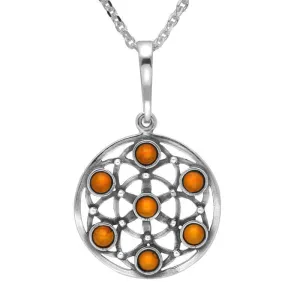 Sterling Silver Amber Round Open Necklace