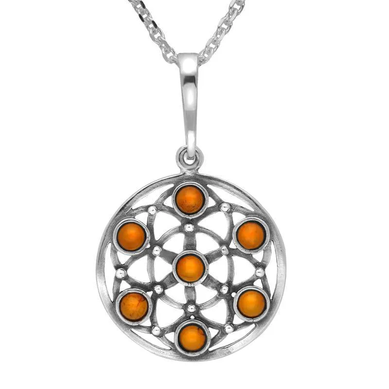 Sterling Silver Amber Round Open Necklace