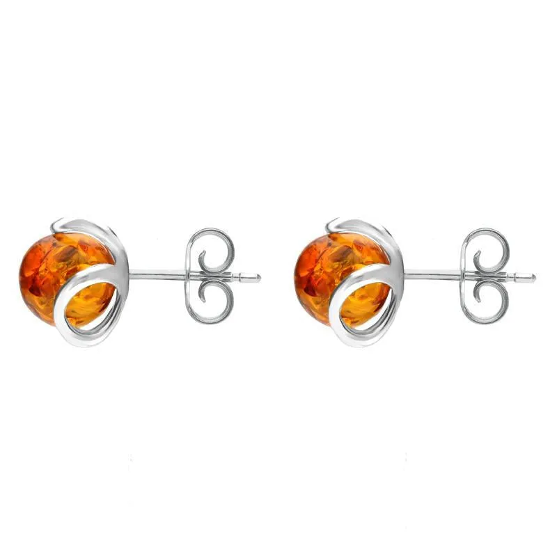 Sterling Silver Amber Round Petal Detail Stud Earrings