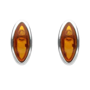 Sterling Silver Amber Round Tapered Edge Marquise Stud Earrings