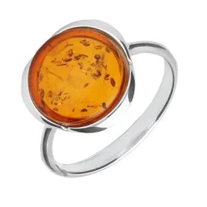Sterling Silver Amber Round Tapered Ring