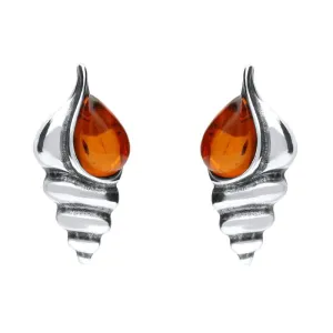 Sterling Silver Amber Shell Stud Earrings