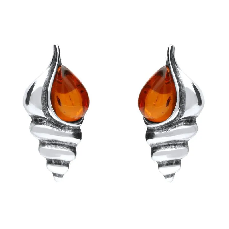 Sterling Silver Amber Shell Stud Earrings