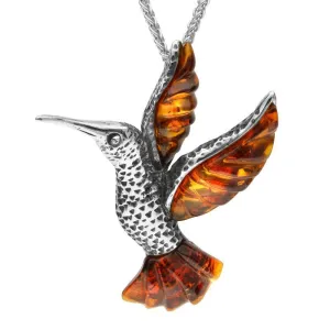Sterling Silver Amber Small Hummingbird Necklace