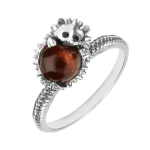 Sterling Silver Amber Tiny Hedgehog Ring