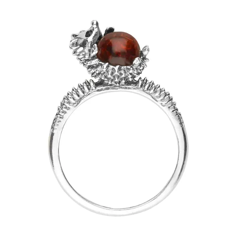 Sterling Silver Amber Tiny Hedgehog Ring