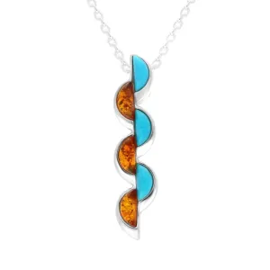 Sterling Silver Amber Turquoise Segment Necklace
