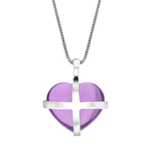 Sterling Silver Amethyst Large Cross Heart Necklace