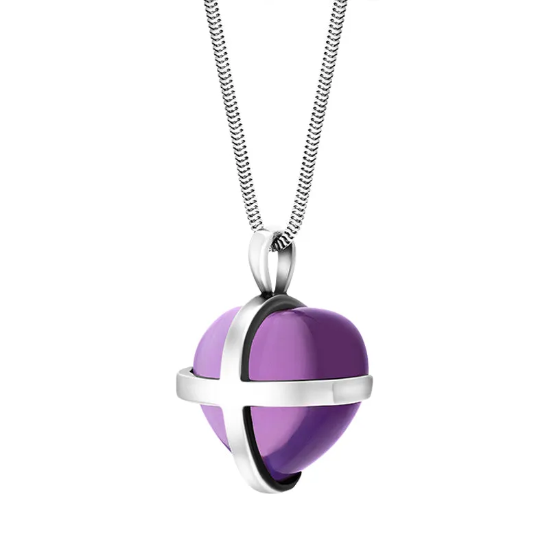 Sterling Silver Amethyst Large Cross Heart Necklace