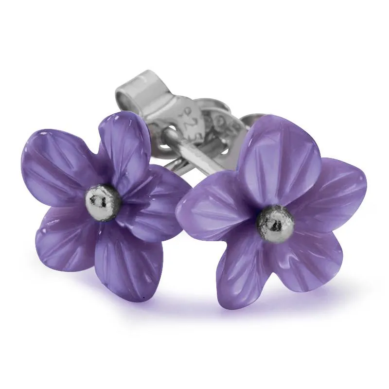 Sterling Silver Amethyst Tuberose 10mm Pansy Stud Earrings