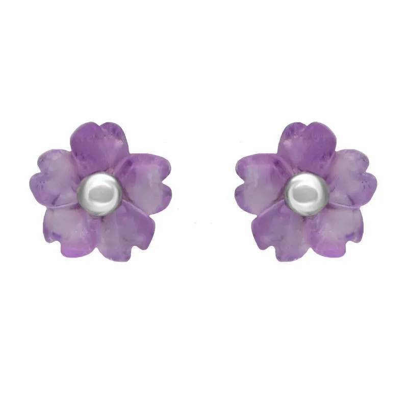 Sterling Silver Amethyst Tuberose 6mm Gypsophila Stud Earrings