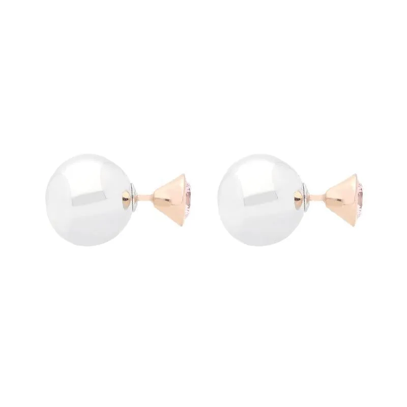 Sterling Silver and Rose Gold Plated Sterling Silver Pink CZ Front Back Stud Earrings