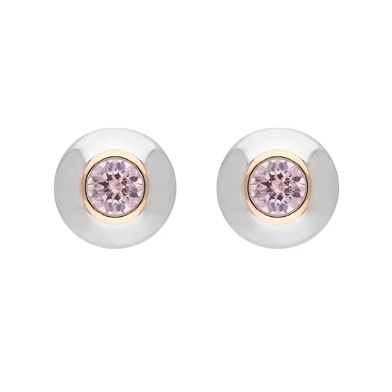 Sterling Silver and Rose Gold Plated Sterling Silver Pink CZ Front Back Stud Earrings