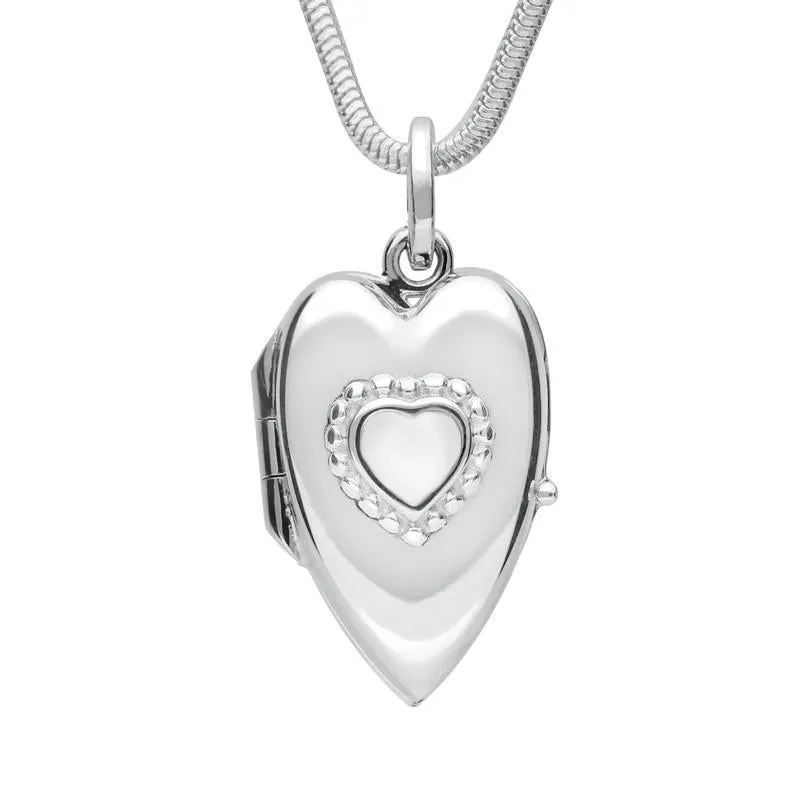 Sterling Silver Bauxite Beaded Edge Heart Locket Necklace