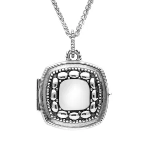 Sterling Silver Bauxite Cushion Shaped Beaded Edge Locket