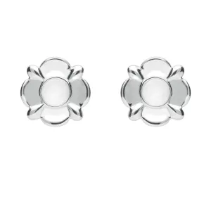 Sterling Silver Bauxite Round Four Petal Flower Stud Earrings