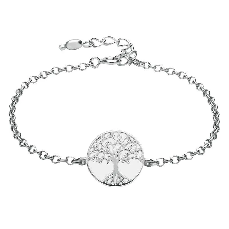 Sterling Silver Bauxite Round Tree of Life Chain Bracelet