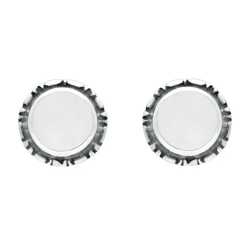Sterling Silver Bauxite Small Round Rope Edge Stud Earrings