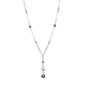 Sterling Silver Black Grey Pearl Ten Stone Bead Drop Necklace