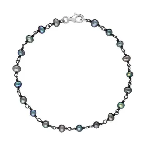 Sterling Silver Black Pearl Bead Chain Link Bracelet