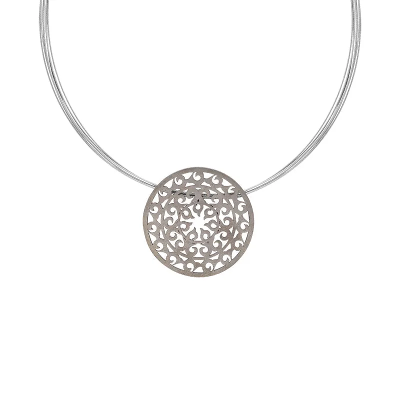 Sterling Silver Black Rhodium Filigree Round Necklace D