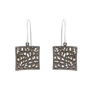 Sterling Silver Black Rhodium Square Cut Out Earrings D