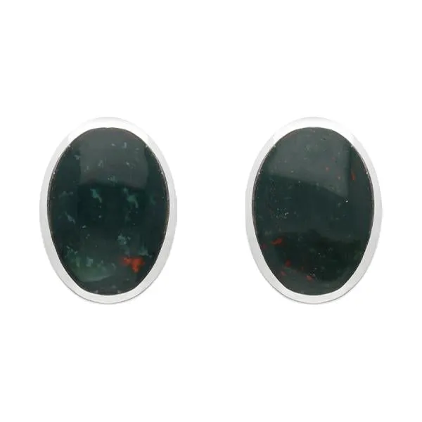 Sterling Silver Bloodstone Oval Stud Earrings