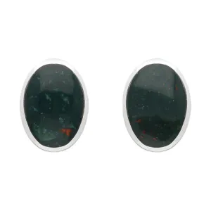 Sterling Silver Bloodstone Oval Stud Earrings