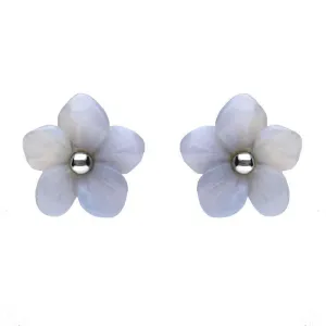 Sterling Silver Blue Chalcedony Tuberose 10mm Pansy Stud Earrings