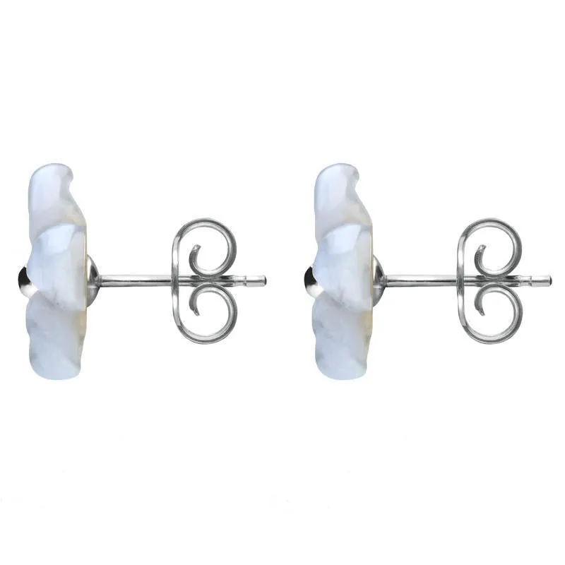 Sterling Silver Blue Chalcedony Tuberose 10mm Pansy Stud Earrings