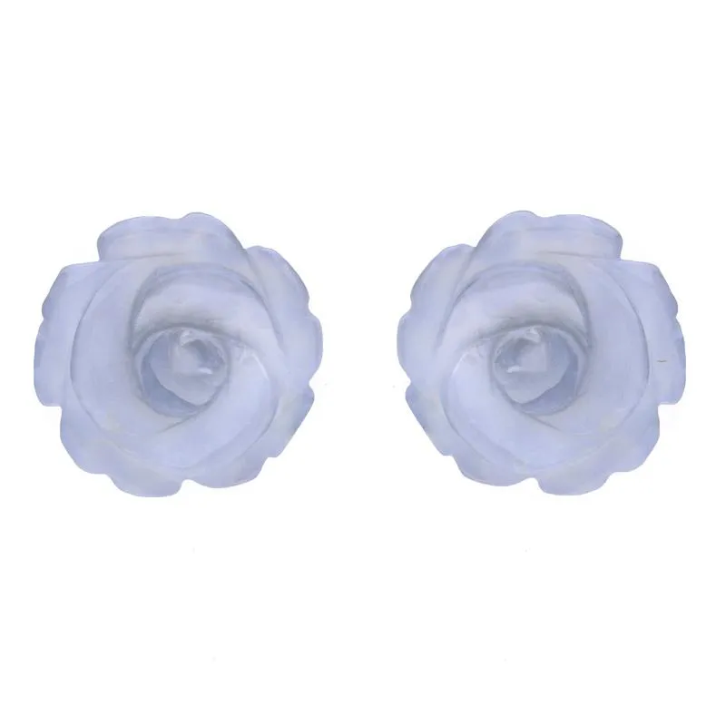 Sterling Silver Blue Chalcedony Tuberose 10mm Rose Stud Earrings