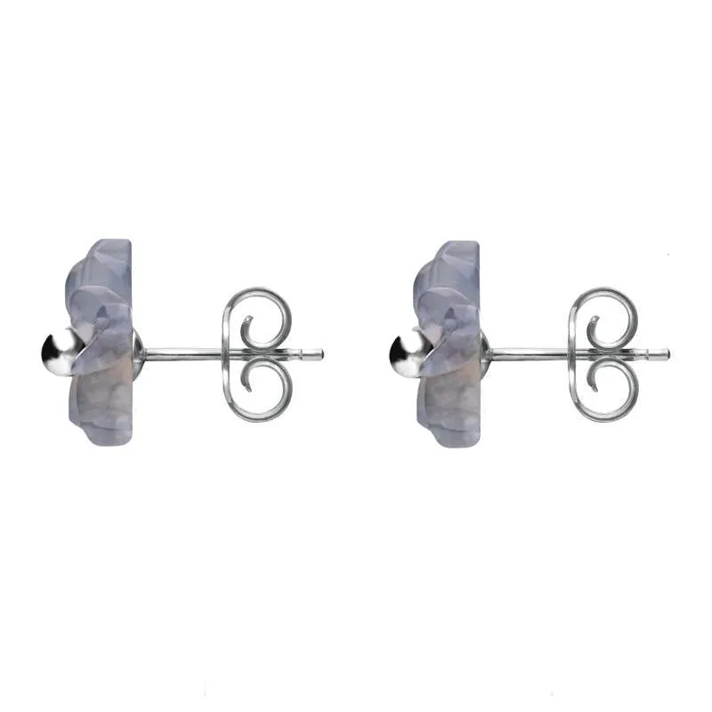 Sterling Silver Blue Chalcedony Tuberose 8mm Carnation Stud Earrings