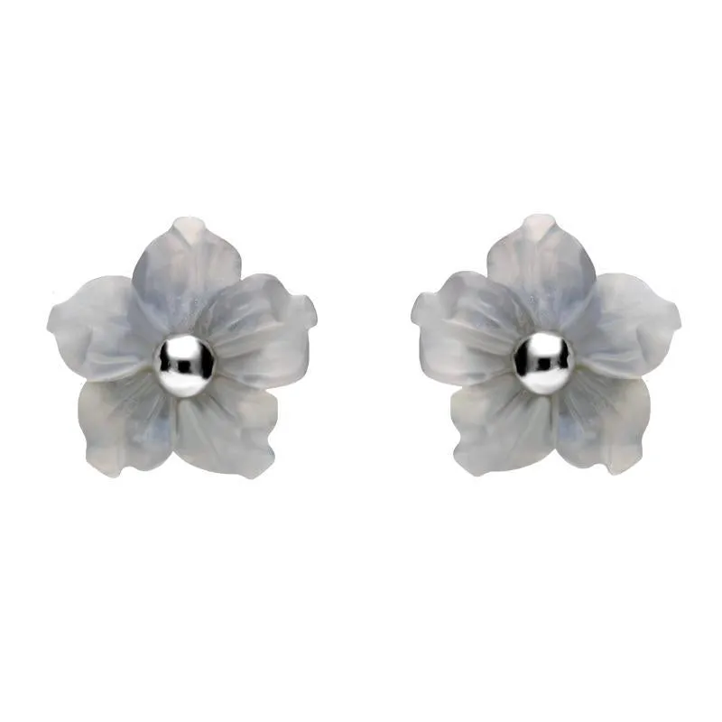 Sterling Silver Blue Chalcedony Tuberose 8mm Carnation Stud Earrings
