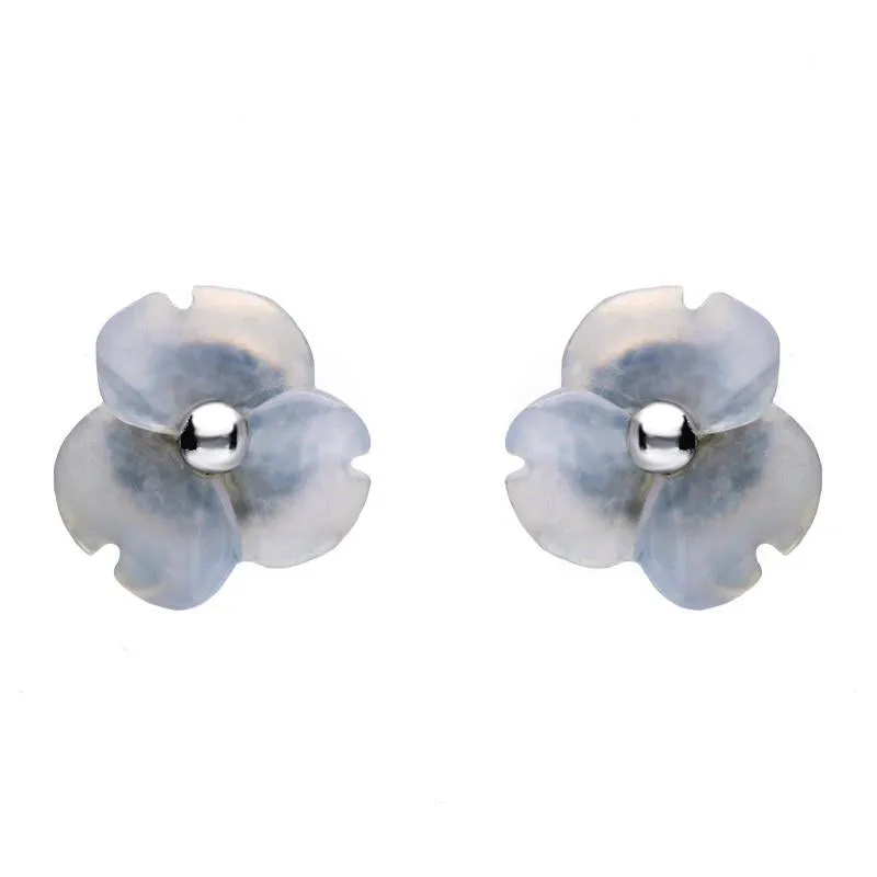 Sterling Silver Blue Chalcedony Tuberose 8mm Clover Stud Earrings