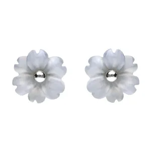 Sterling Silver Blue Chalcedony Tuberose 8mm Dahlia Stud Earrings