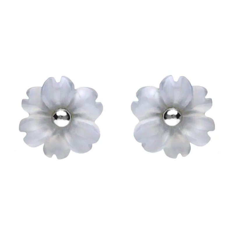Sterling Silver Blue Chalcedony Tuberose 8mm Dahlia Stud Earrings