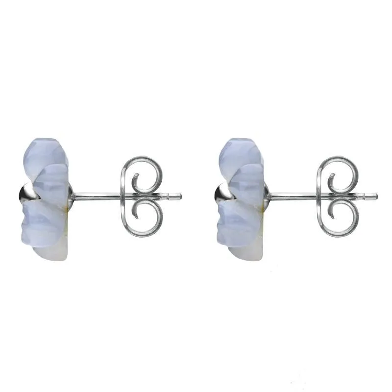 Sterling Silver Blue Chalcedony Tuberose 8mm Dahlia Stud Earrings