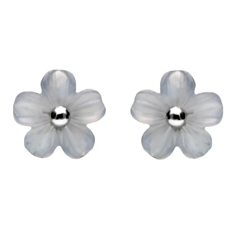 Sterling Silver Blue Chalcedony Tuberose 8mm Desert Rose Stud Earrings