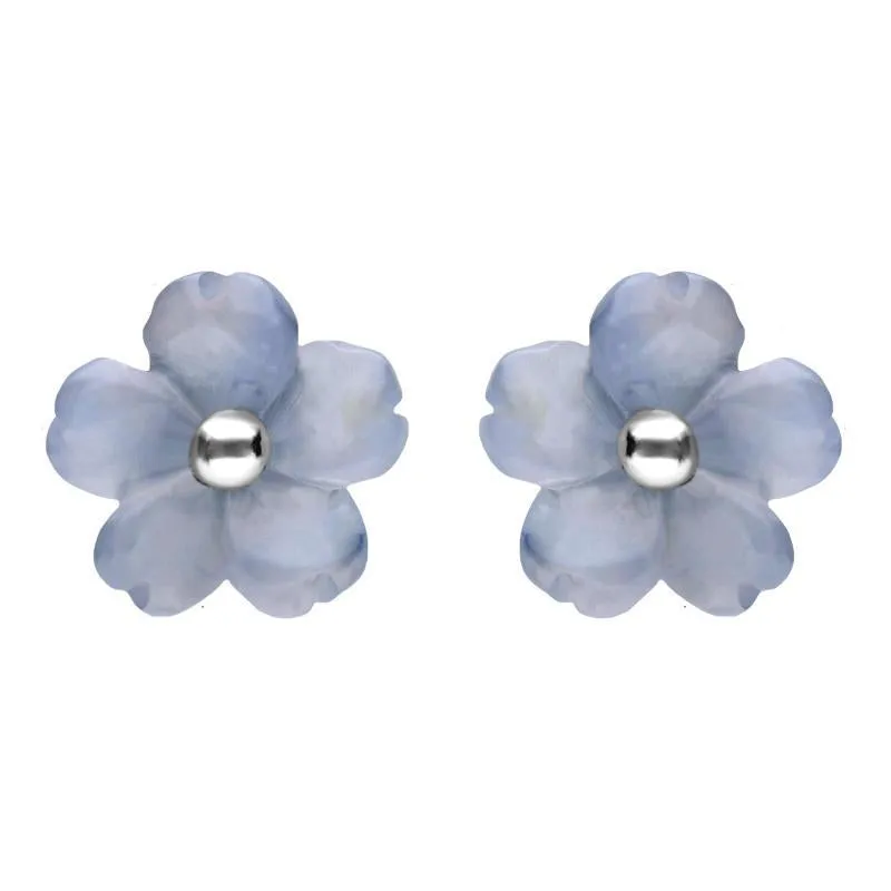 Sterling Silver Blue Chalcedony Tuberose 8mm Gypsophila Stud Earrings