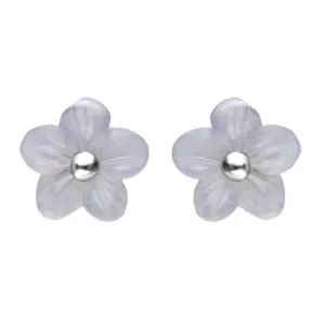 Sterling Silver Blue Chalcedony Tuberose 8mm Pansy Stud Earrings