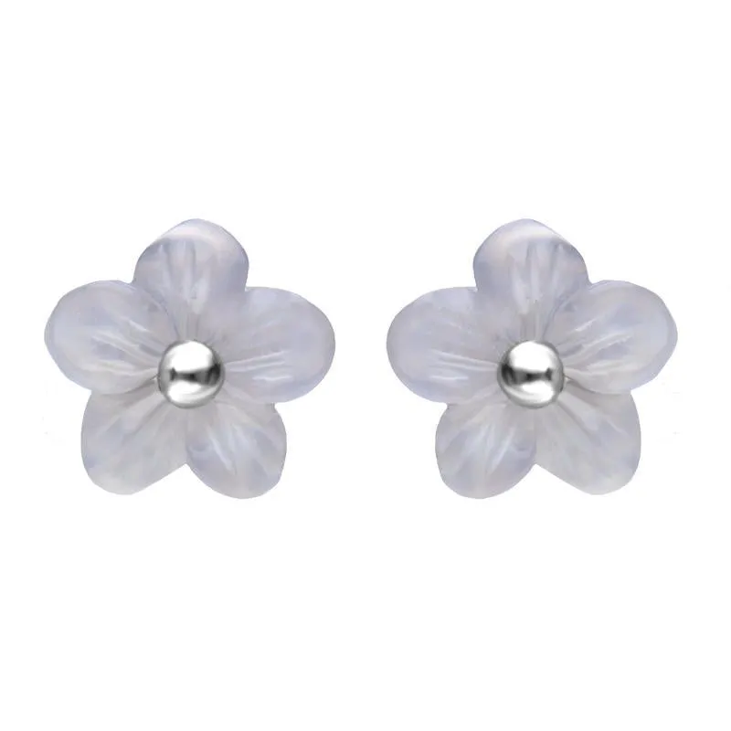 Sterling Silver Blue Chalcedony Tuberose 8mm Pansy Stud Earrings
