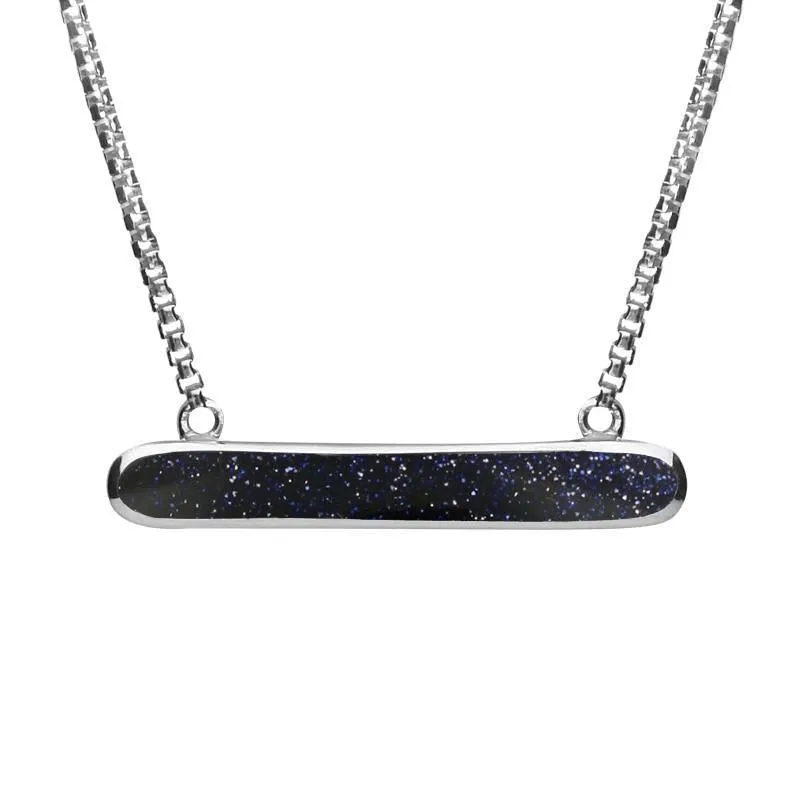 Sterling Silver Blue Goldstone Lineaire Oval Necklace