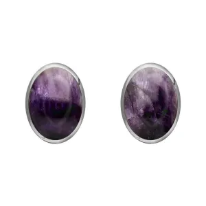 Sterling Silver Blue John 8 x 6mm Classic Medium Oval Stud Earrings