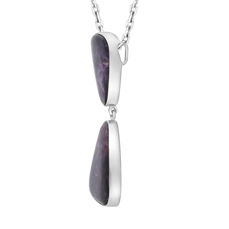 Sterling Silver Blue John Abstract Two Stone Drop Necklace D