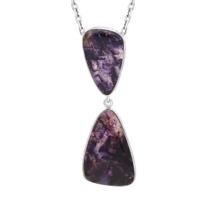 Sterling Silver Blue John Abstract Two Stone Drop Necklace D
