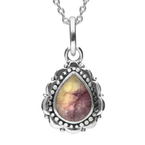 Sterling Silver Blue John Beaded Edge Pear Shape Necklace